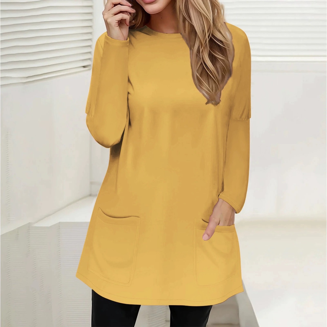 Casual Long Sleeve Pullover Loose Spring Autumn Pockets Long Shirt