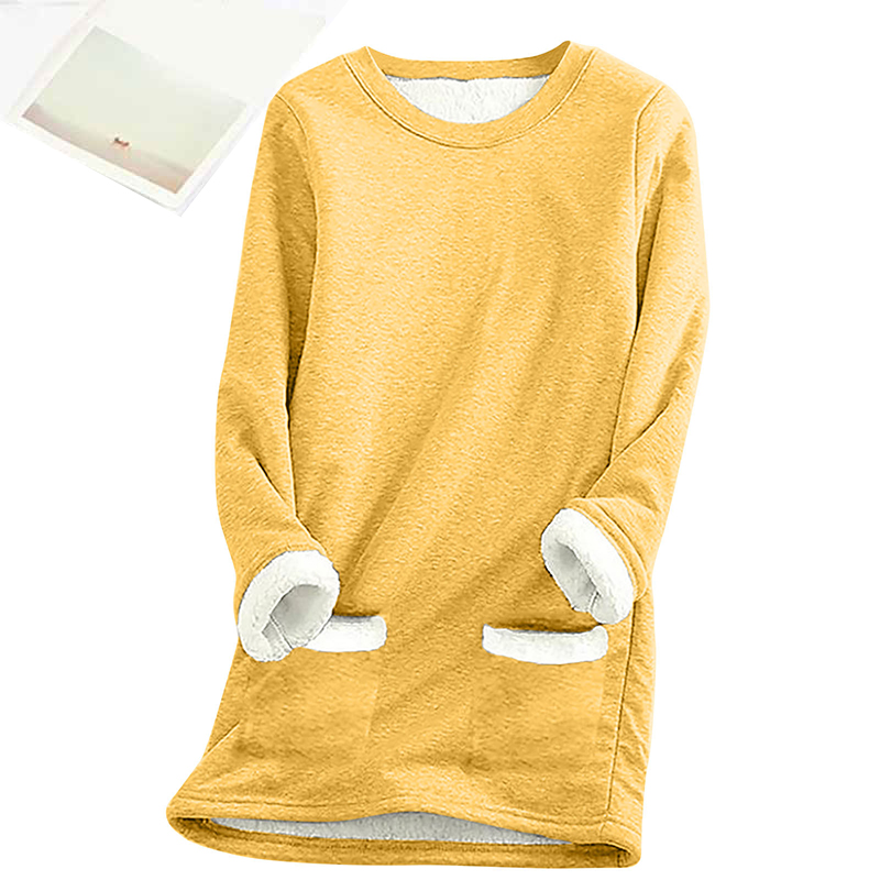 Solid Color Thickened Fleece Warm Autumn Winter Pockets Sweatshirt
