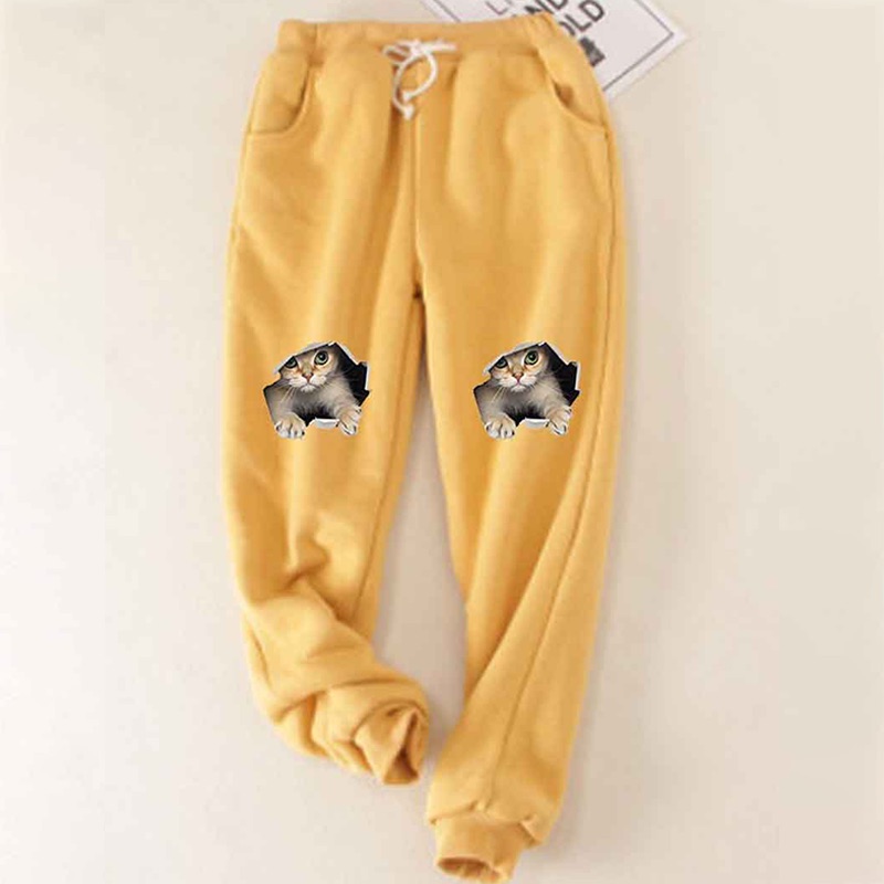 Cats Printed Thickened Fleece Warm Autumn Winter Loose Sweatpants