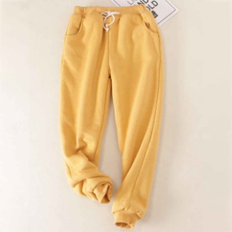 Solid Color Thickened Fleece Warm Autumn Winter Loose Sweatpants