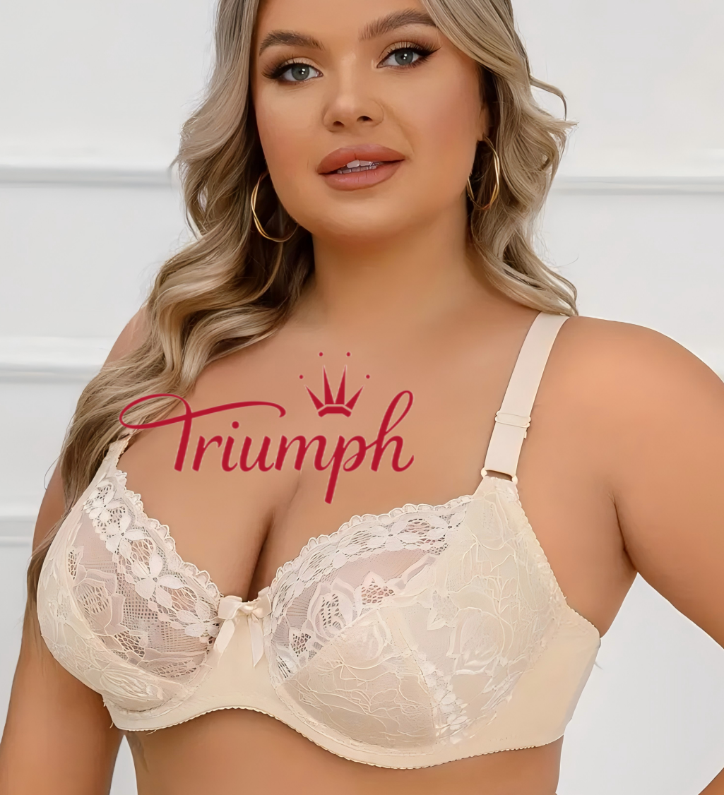 Triumph - (3 szt.) Biustonosz z haftowaną koronką i pełną miseczką