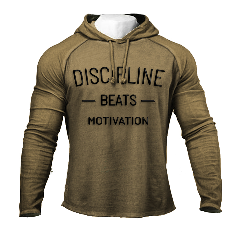 Men's Solid Color Lettered Long Sleeve Hooded Sweatshirt