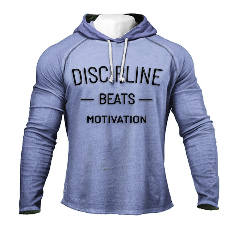 Men's Solid Color Lettered Long Sleeve Hooded Sweatshirt