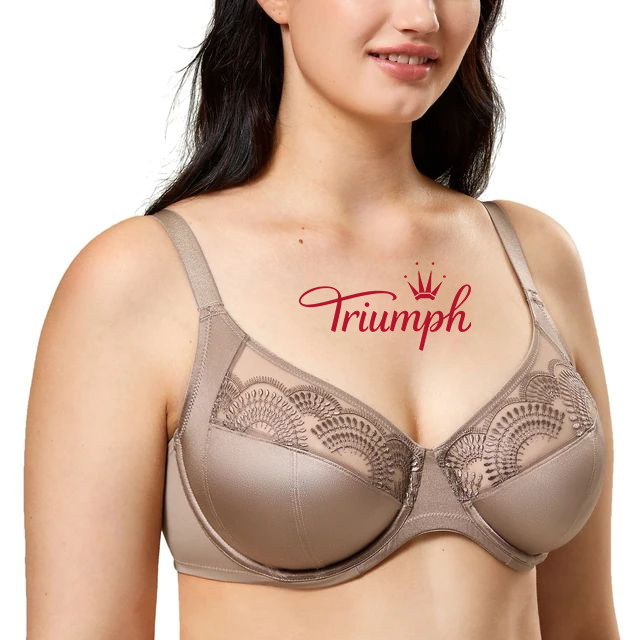 Triumph 2024 Nowość damska przezroczysta koronka w kwiaty w dużych rozmiarach, bez podszewki, z pełnym pokryciem, z fiszbinami i dużym biustem Minimizer🤩