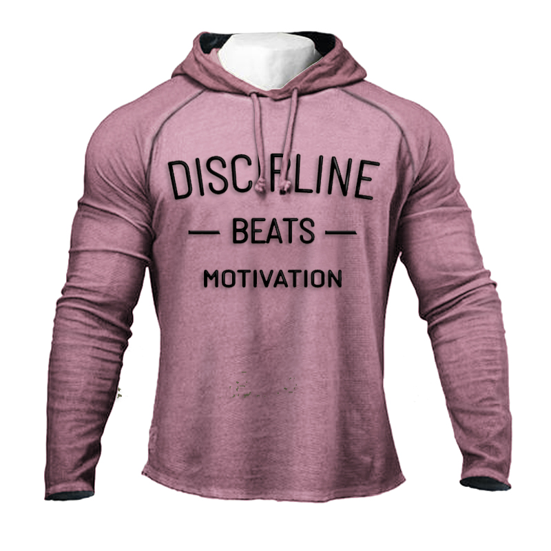 Men's Solid Color Lettered Long Sleeve Hooded Sweatshirt