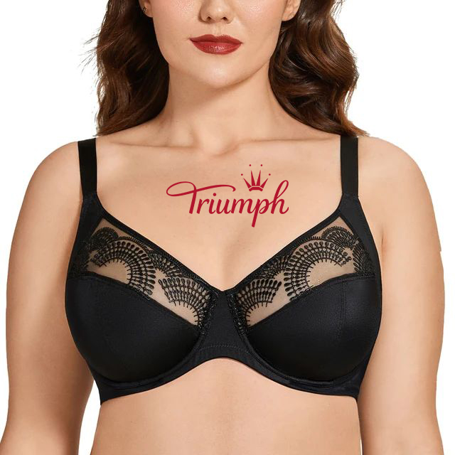Triumph 2024 Nowość damska przezroczysta koronka w kwiaty w dużych rozmiarach, bez podszewki, z pełnym pokryciem, z fiszbinami i dużym biustem Minimizer🤩