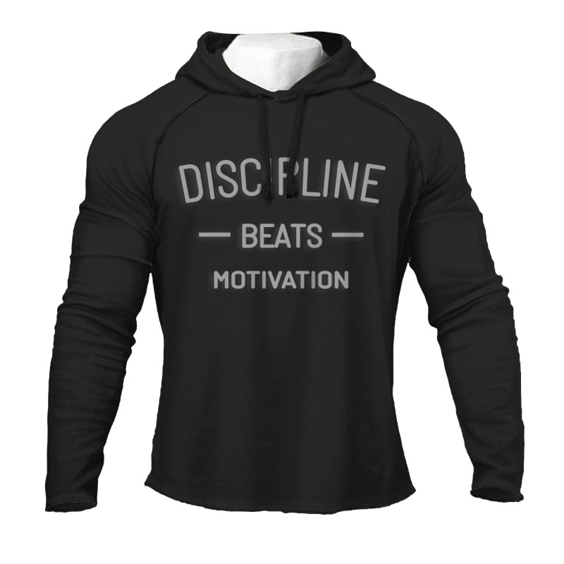 Men's Solid Color Lettered Long Sleeve Hooded Sweatshirt