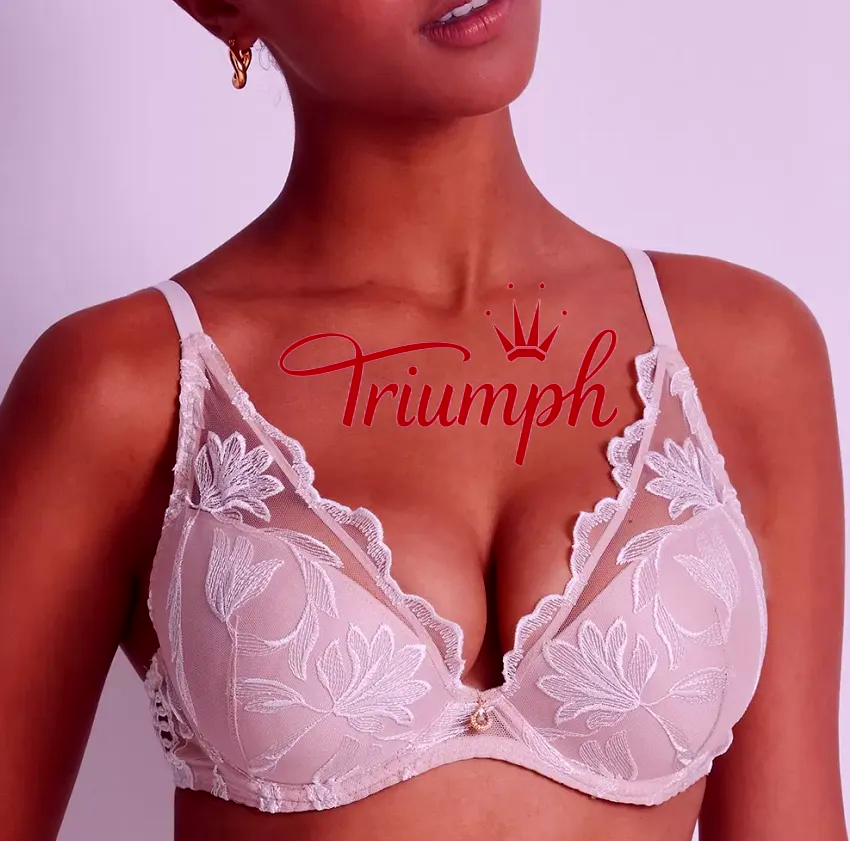 Triumph - Nowość 3-częściowy komplet 🔥 Koronkowy haftowany biustonosz