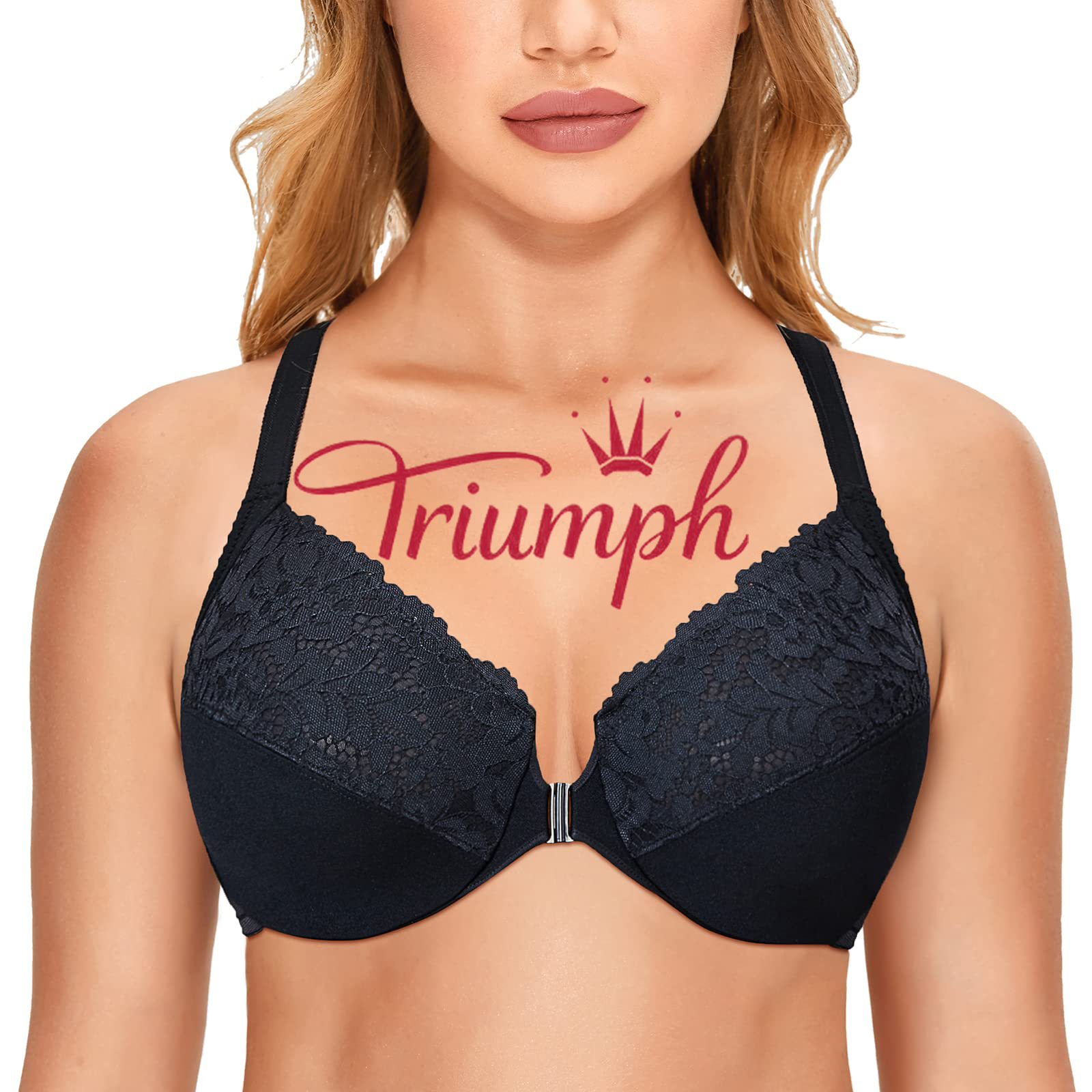 Triumph - (3 sztuki) Biustonosz koronkowy w całości zakryty, zapinany z przodu