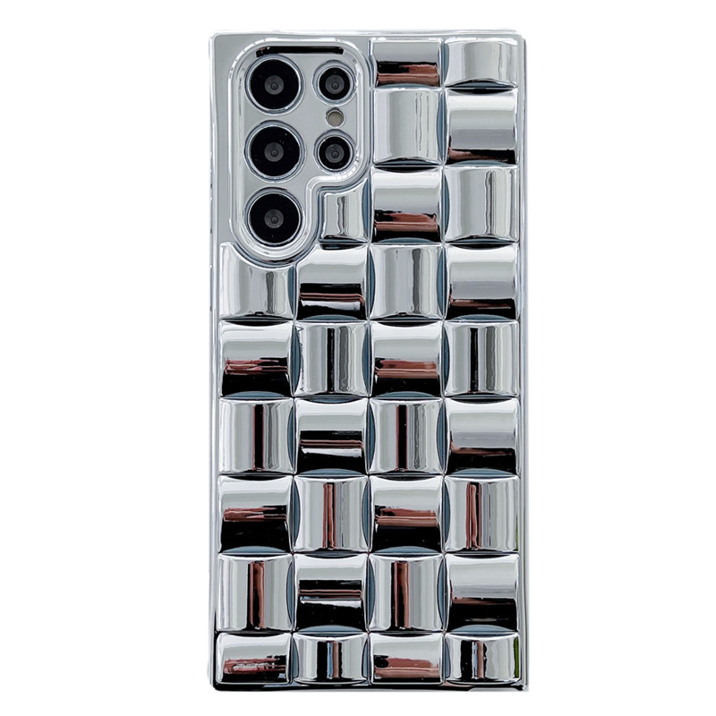 Tinka Samsung S24 23 22 21 serijos prabangiems auksu ir sidabru dengtiems 3D atspindintiems mobiliojo telefono dėkliams