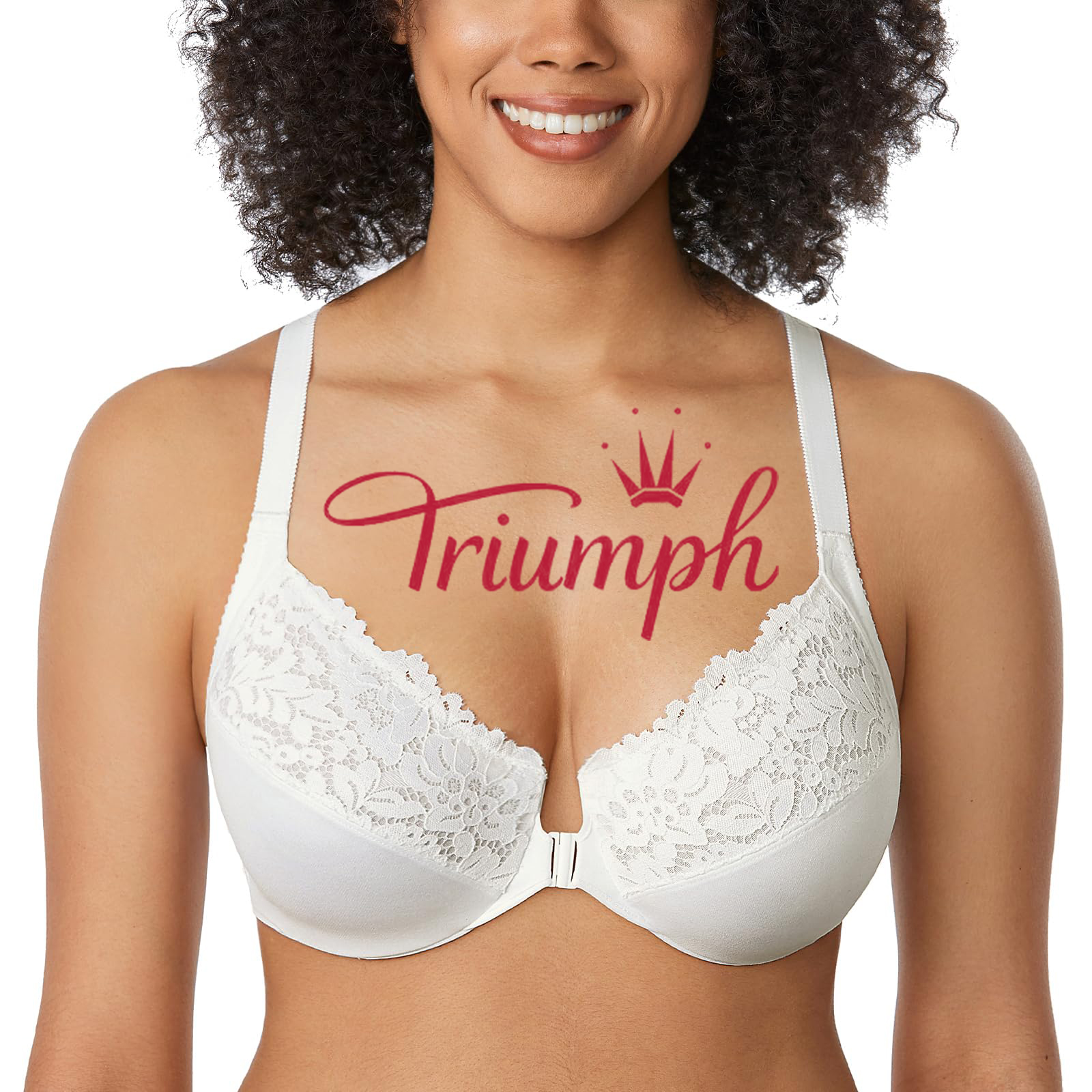 Triumph - (3 sztuki) Biustonosz koronkowy w całości zakryty, zapinany z przodu