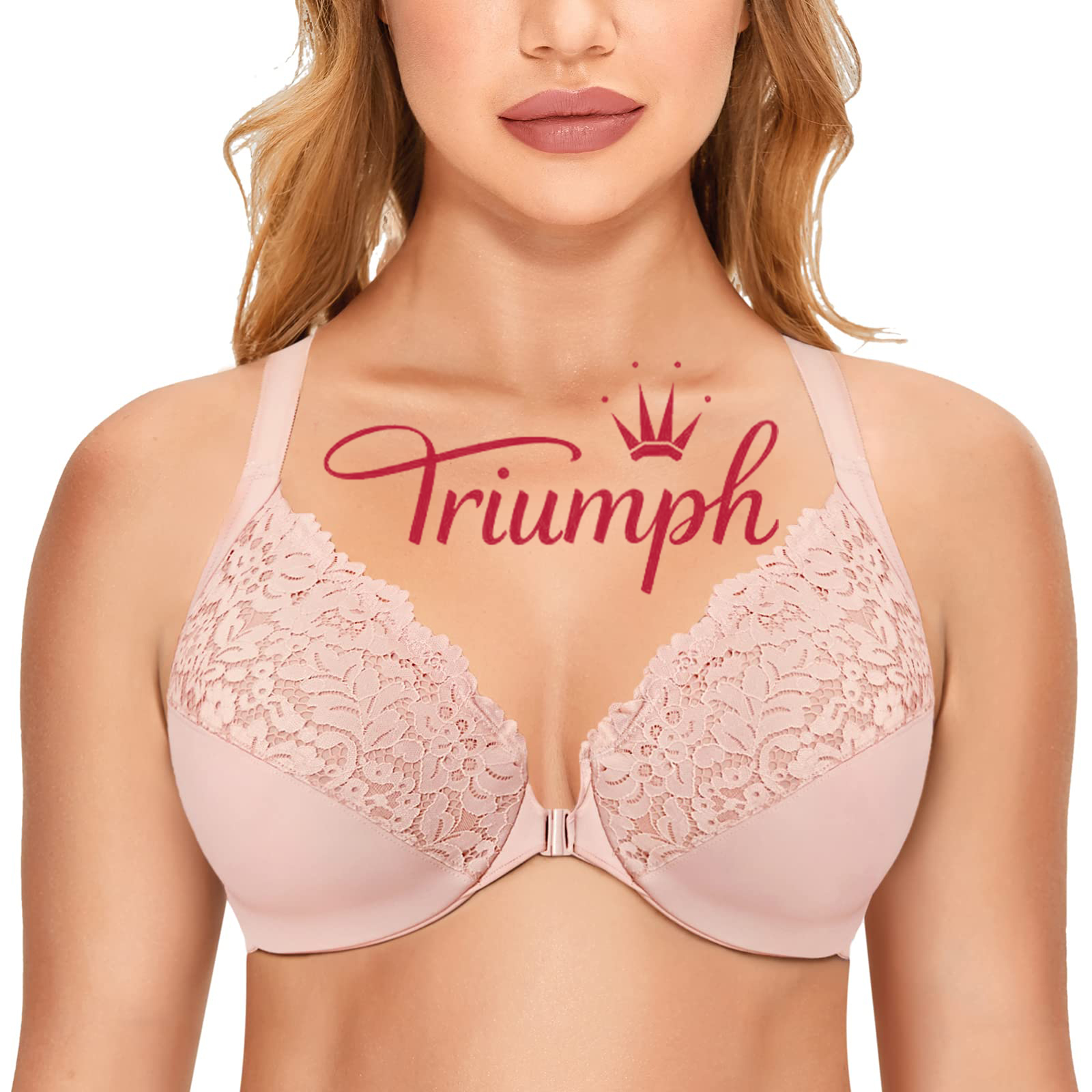 Triumph - (3 sztuki) Biustonosz koronkowy w całości zakryty, zapinany z przodu