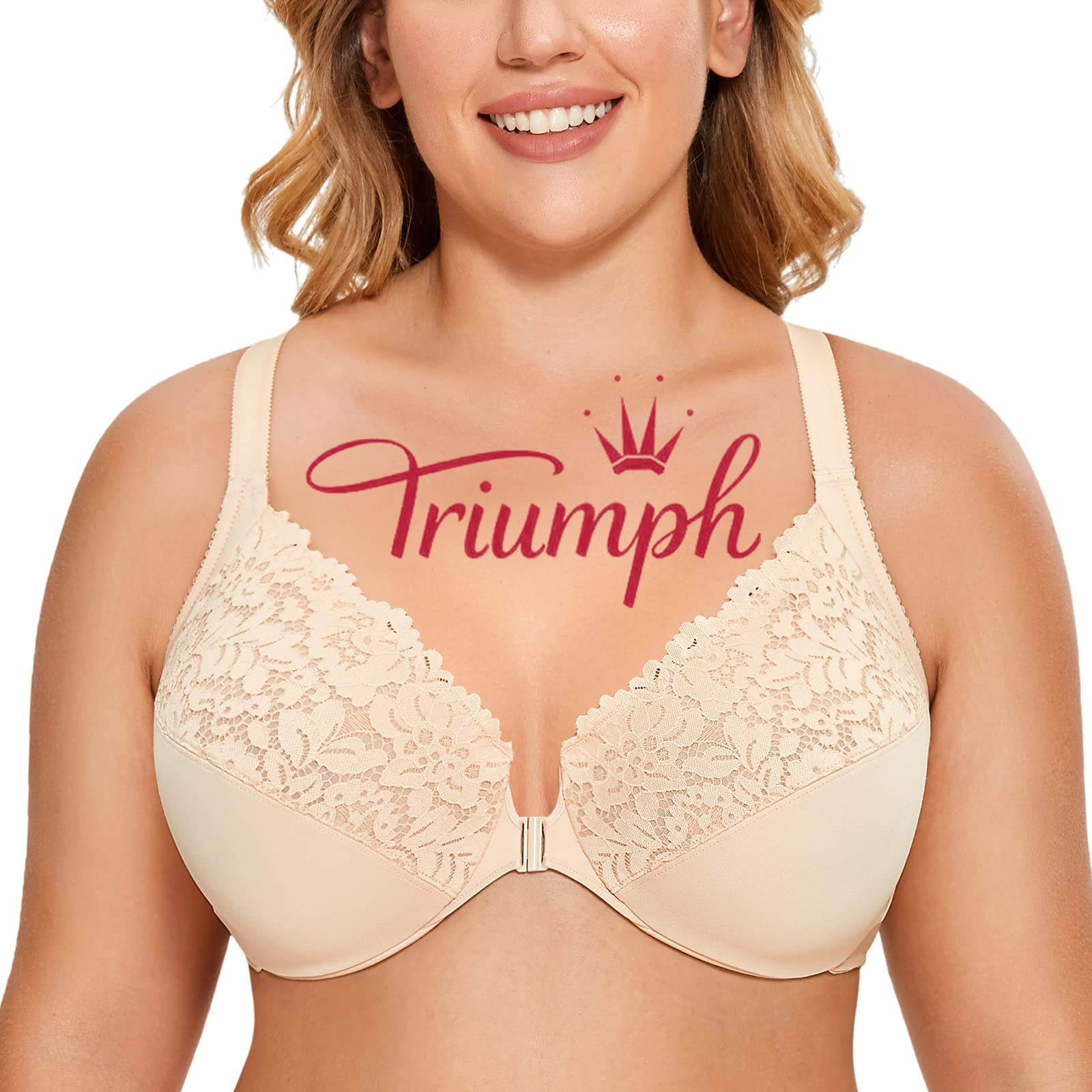 Triumph - (3 sztuki) Biustonosz koronkowy w całości zakryty, zapinany z przodu