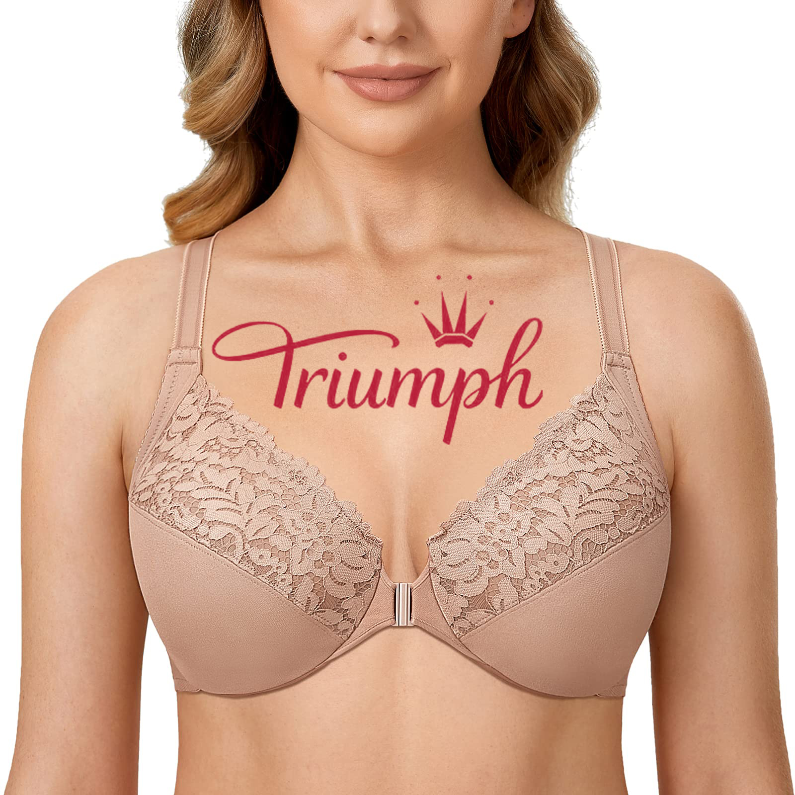 Triumph - (3 sztuki) Biustonosz koronkowy w całości zakryty, zapinany z przodu