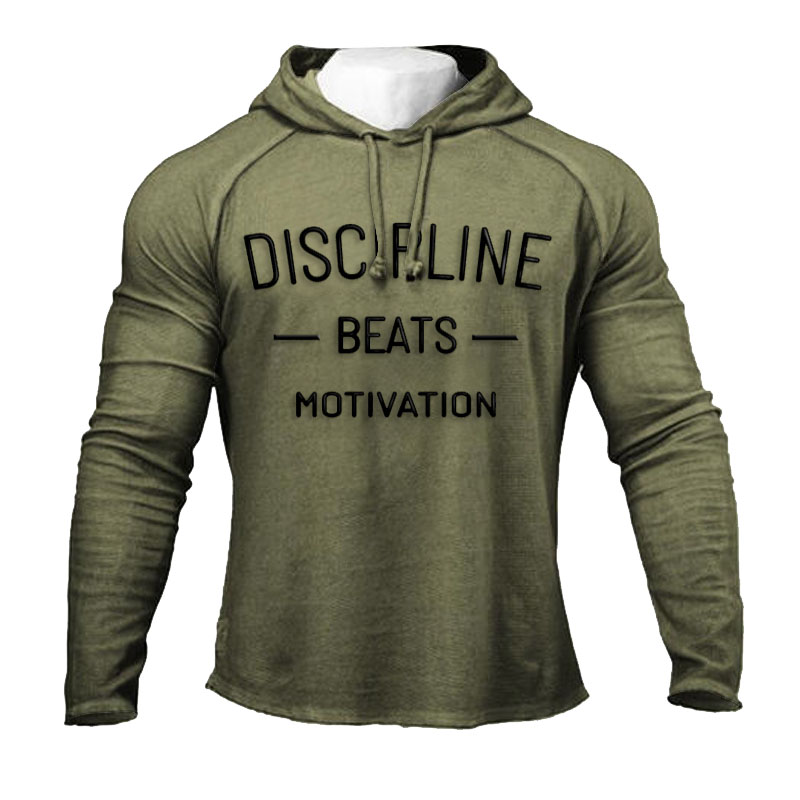 Men's Solid Color Lettered Long Sleeve Hooded Sweatshirt