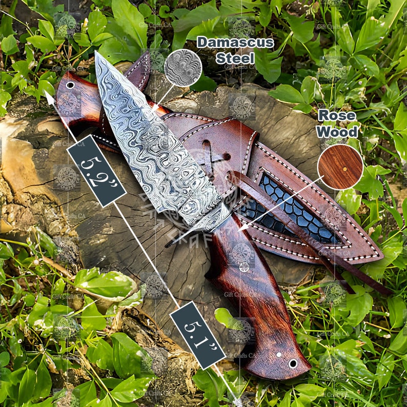 Nóż myśliwski Viking Damascus z rękojeścią z kości wielbłądziej