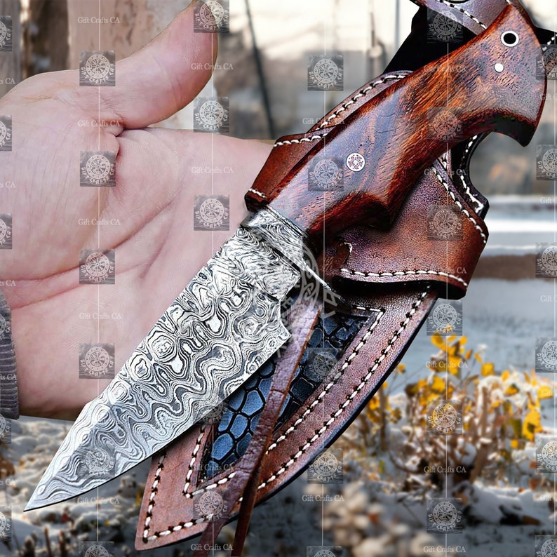 Nóż myśliwski Viking Damascus z rękojeścią z kości wielbłądziej