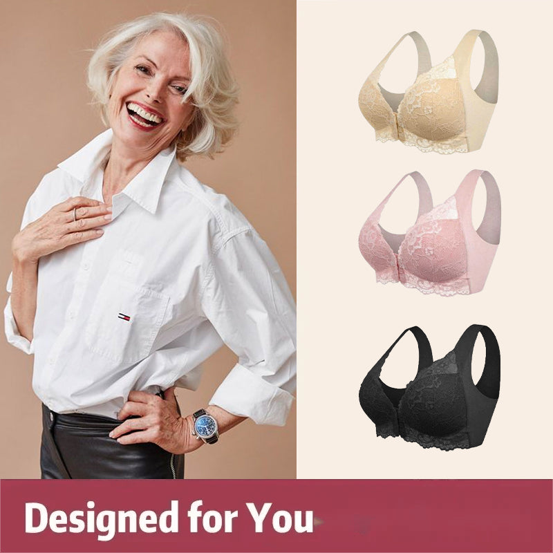 HOOUDO Front Fastening Bra for Women Wide Strap Nursing Sleep Bras Support  Wirefree Bralettes Comfy Seamless Underwear for Elderly Women Grey :  : Fashion