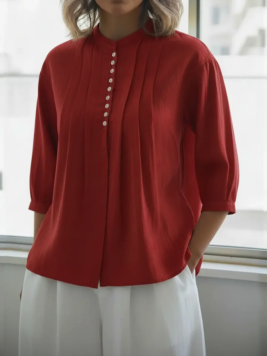 Women's Linen And Cotton Pleated Shirt