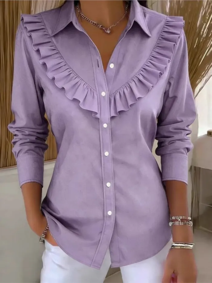 Spring Women's Solid Color Shirt Collar Long Sleeve