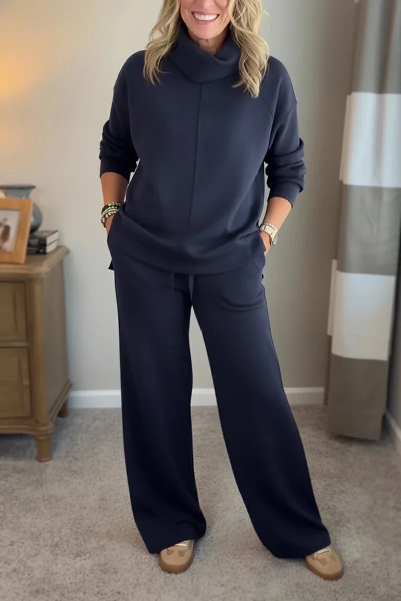 Cozy Travel Cowl Neck Sweatshirt and Pant 2 Piece Sets