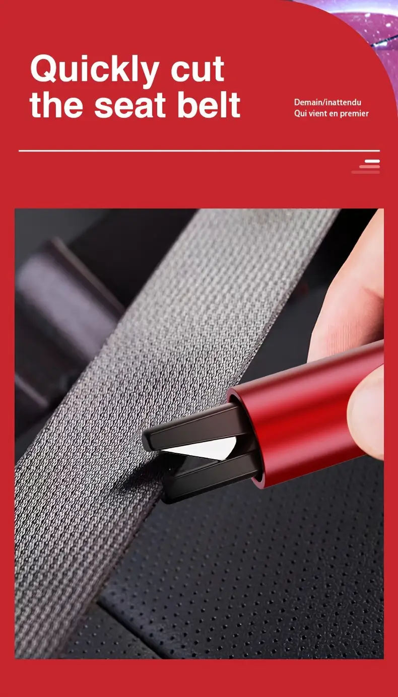 1pc sleek black emergency car safety hammer   aluminum alloy seat belt cutter window breaker keychain   vehicles details 8