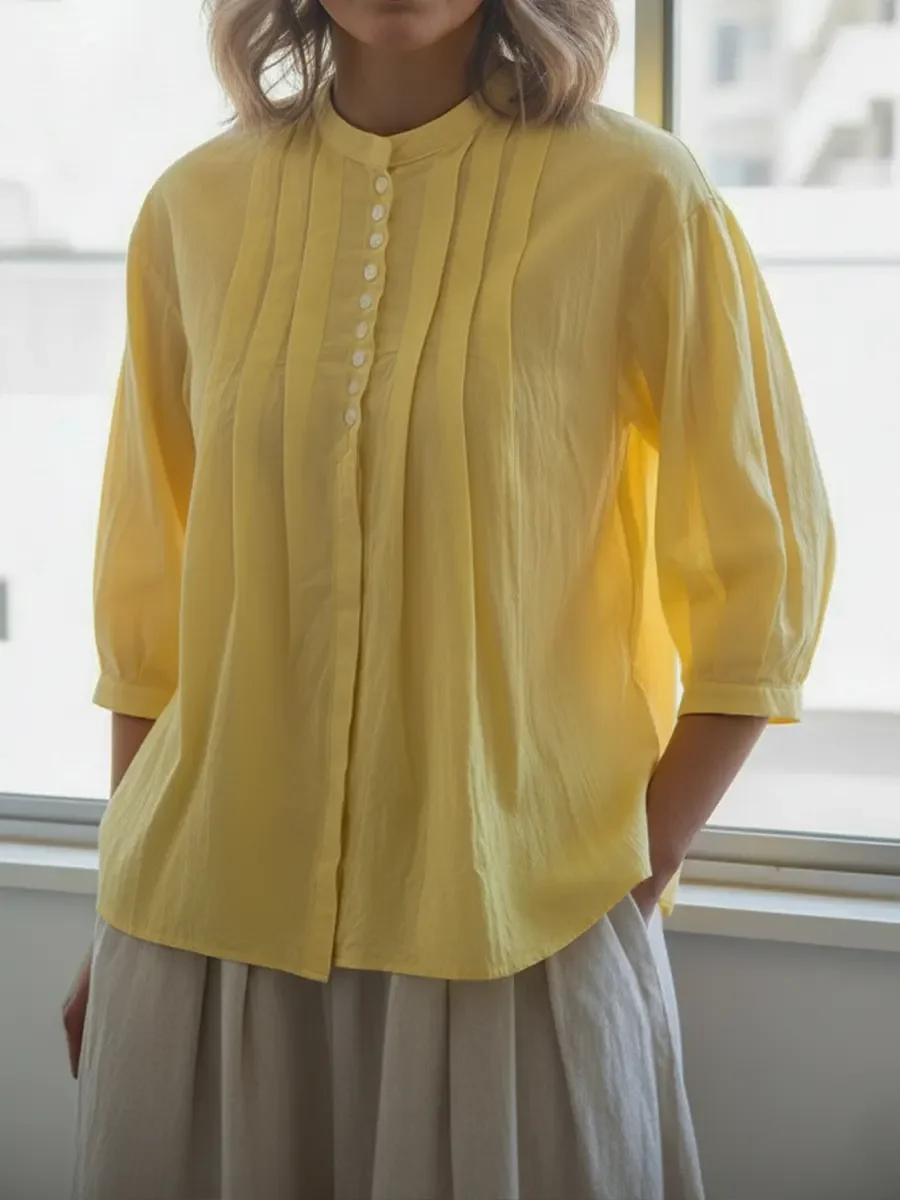 Women's Linen And Cotton Pleated Shirt