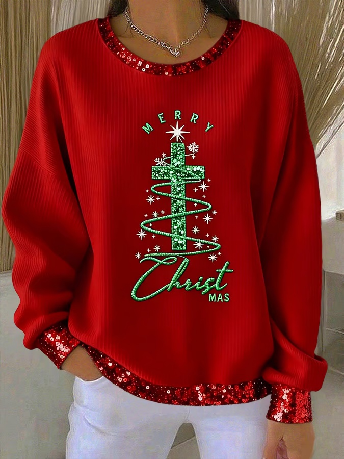 Women's Christmas Cross Print Casual Sweatshirt