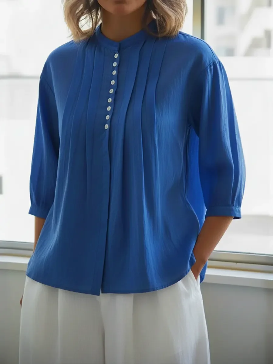 Women's Linen And Cotton Pleated Shirt