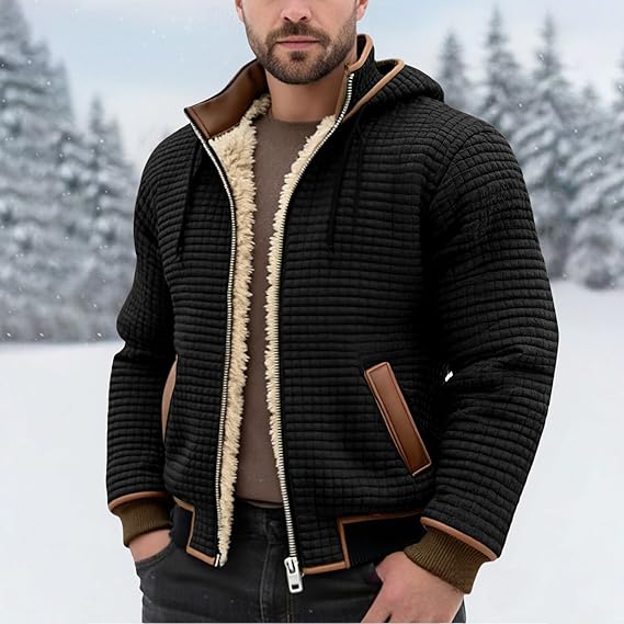 Shearling & Structured Waffle Zip-Up Hoodie