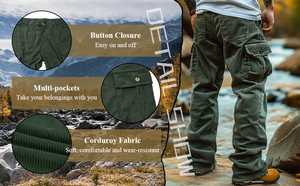 vintage corduroy button casual pants men with pockets