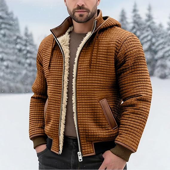 Shearling & Structured Waffle Zip-Up Hoodie