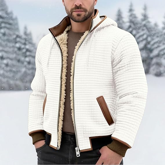 Shearling & Structured Waffle Zip-Up Hoodie