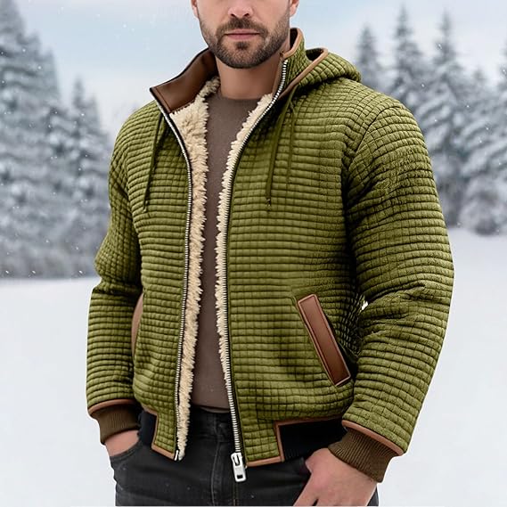 Shearling & Structured Waffle Zip-Up Hoodie