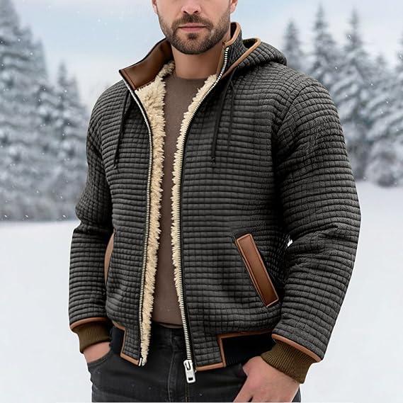 Shearling & Structured Waffle Zip-Up Hoodie