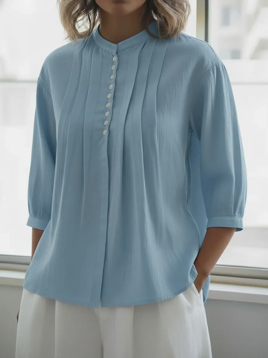 Women's Linen And Cotton Pleated Shirt