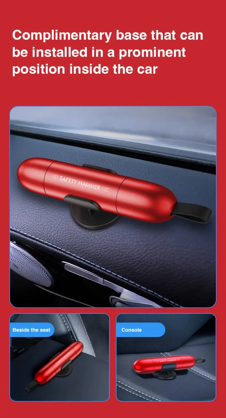 1pc sleek black emergency car safety hammer   aluminum alloy seat belt cutter window breaker keychain   vehicles details 10