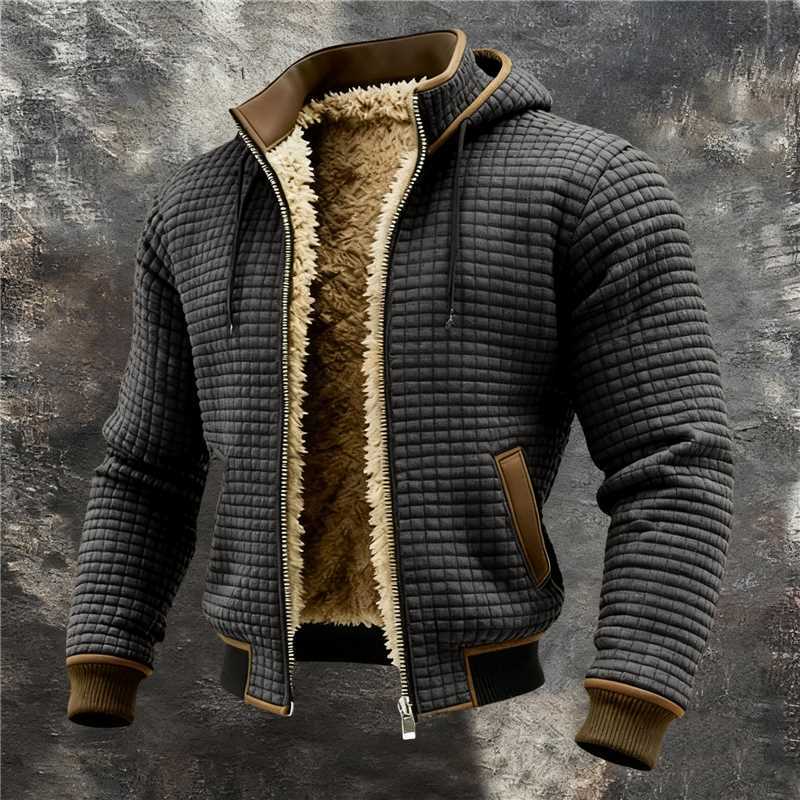 Shearling & Structured Waffle Zip-Up Hoodie