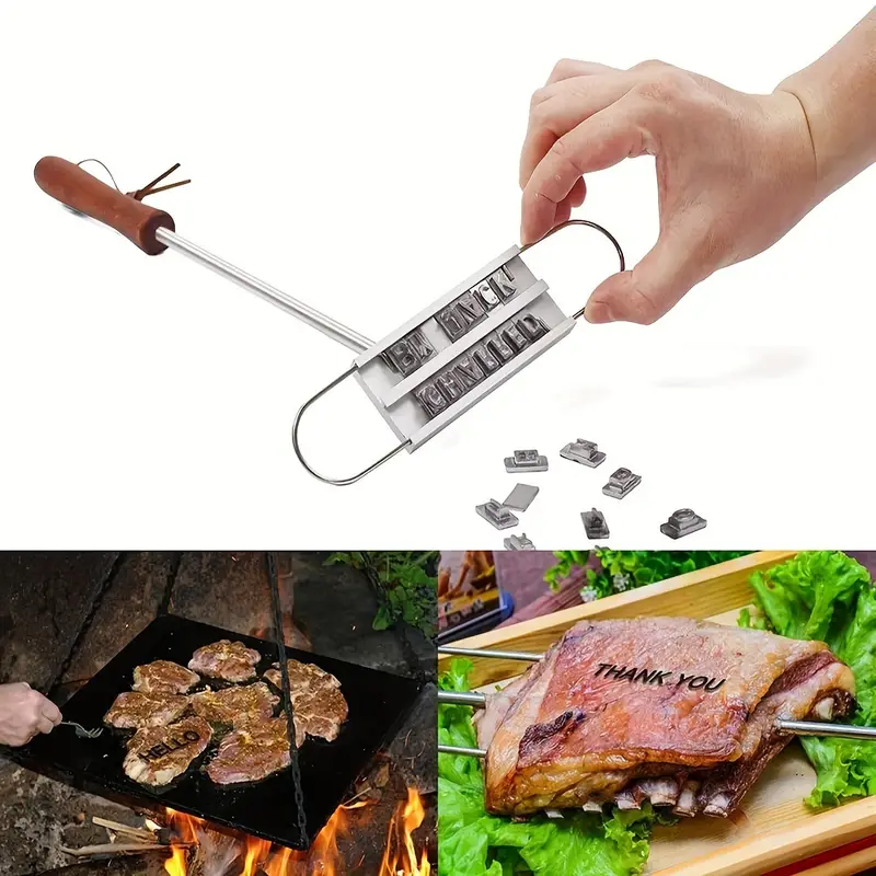 customizable bbq meat   with 55 letters   steaks   more   wooden handle easy     diy steak tool grill forks kitchen accessories details 2