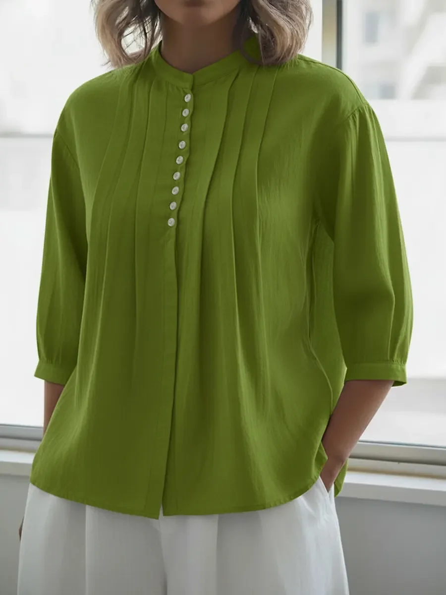 Women's Linen And Cotton Pleated Shirt