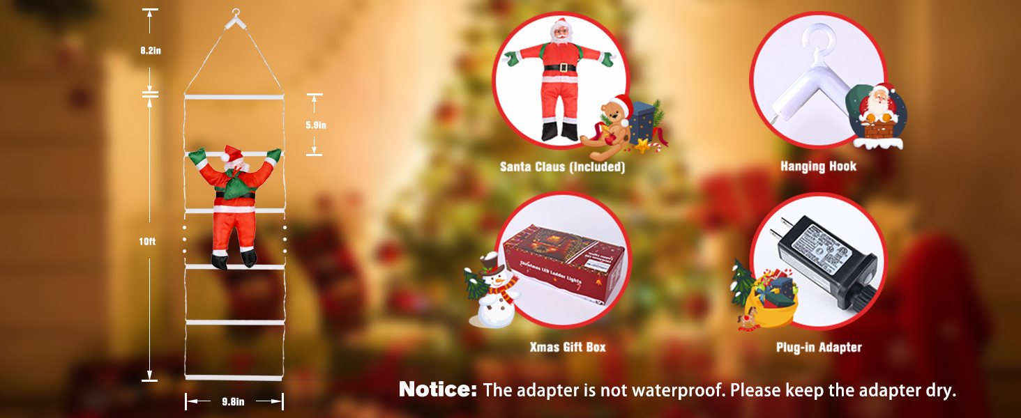Christmas Decorative Ladder Lights with Santa Claus