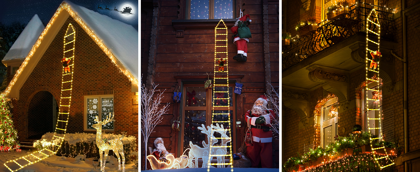 Christmas Decorative Ladder Lights with Santa Claus