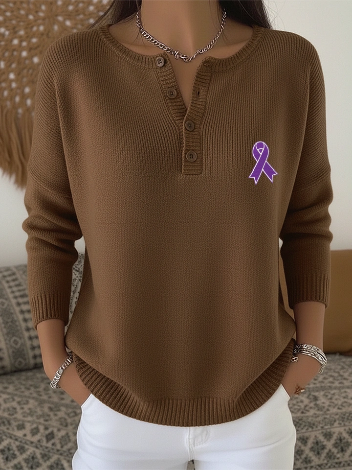 Women's Soft Solid Color Henley Collar Sweater Top