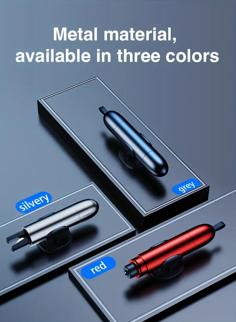 1pc sleek black emergency car safety hammer   aluminum alloy seat belt cutter window breaker keychain   vehicles details 9