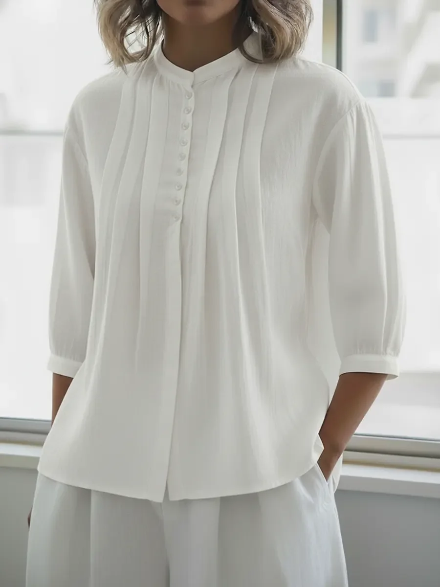 Women's Linen And Cotton Pleated Shirt