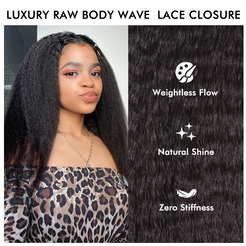 Burmese Hair Kinky Straight Lace Closure