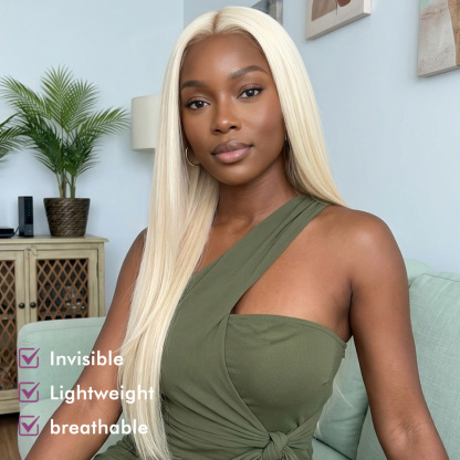 Raw Hair & Virgin Hair Straight 613 Blonde 2x6 HD Closure Wig