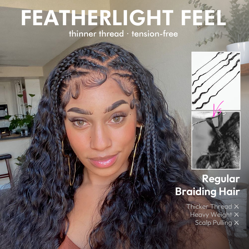 Pre-Separated Feather Crochet Human Hair for Miracle Knots Boho Braids | Deep Wave, Burmese Curly Protective Style 