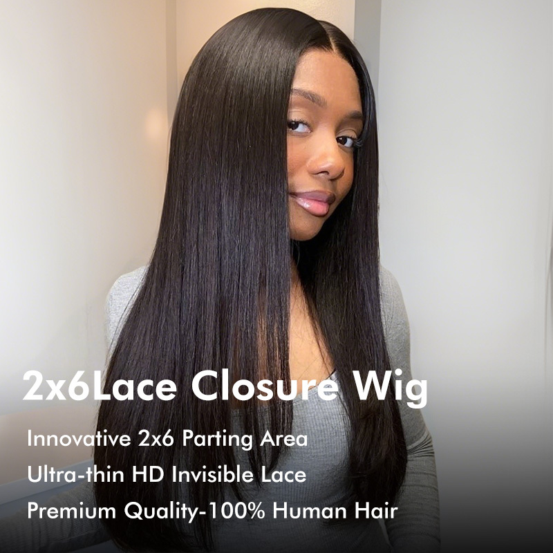 Raw Hair Glueless Wig 2x6 HD Closure Wigs Straight Film HD Lace Wigs