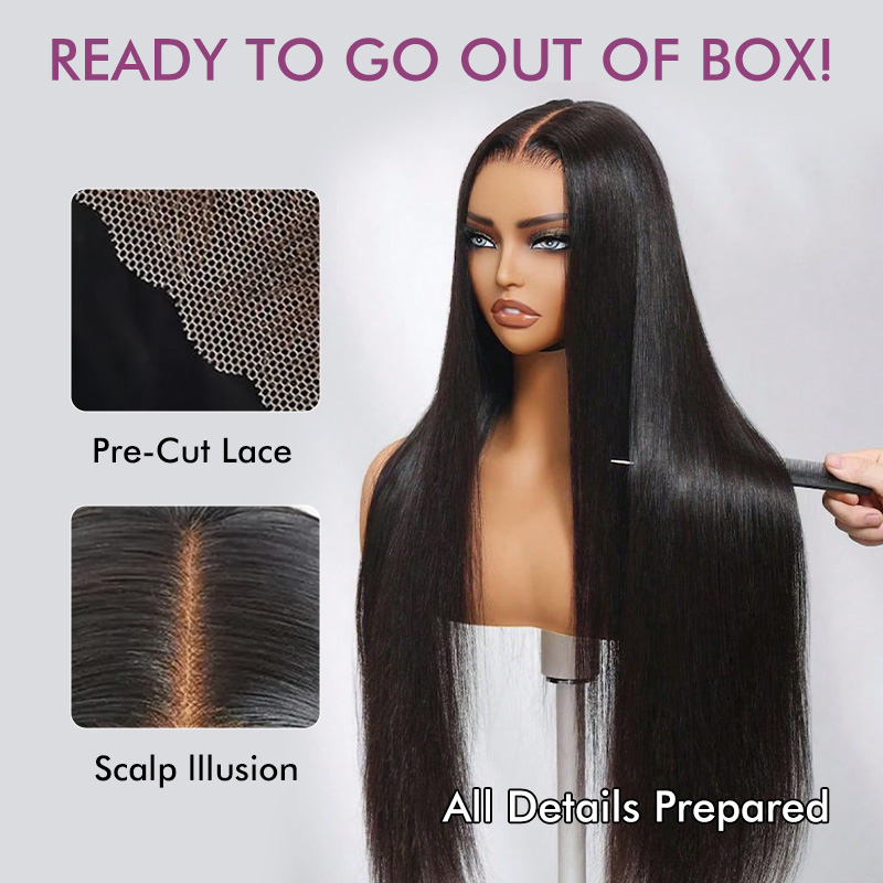 Raw Hair Glueless Wig 2x6 HD Closure Wigs Straight Film HD Lace Wigs